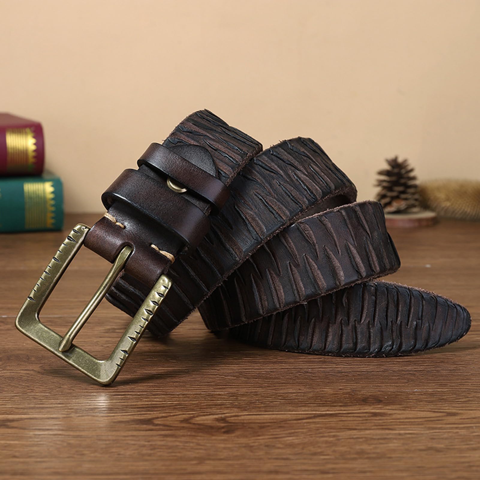 Pasek Do Jeansów Casualowy Ze Skóry Bydlęcej O Grubości 5 Mm, Zatrzaskowy, Tłoczony, Miękki, Vintage, Naturalnej, Sprzączką, 1 1/2"