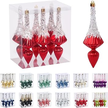 RoseCraft Christmas Ornaments Set, 6.3Inch Plastic Shatterproof Christmas Ball Hanging Ornaments for Xmas Tree Decorations, for Indoor Home Thanksgiving Halloween Party Decor - 6Pcs / Red.