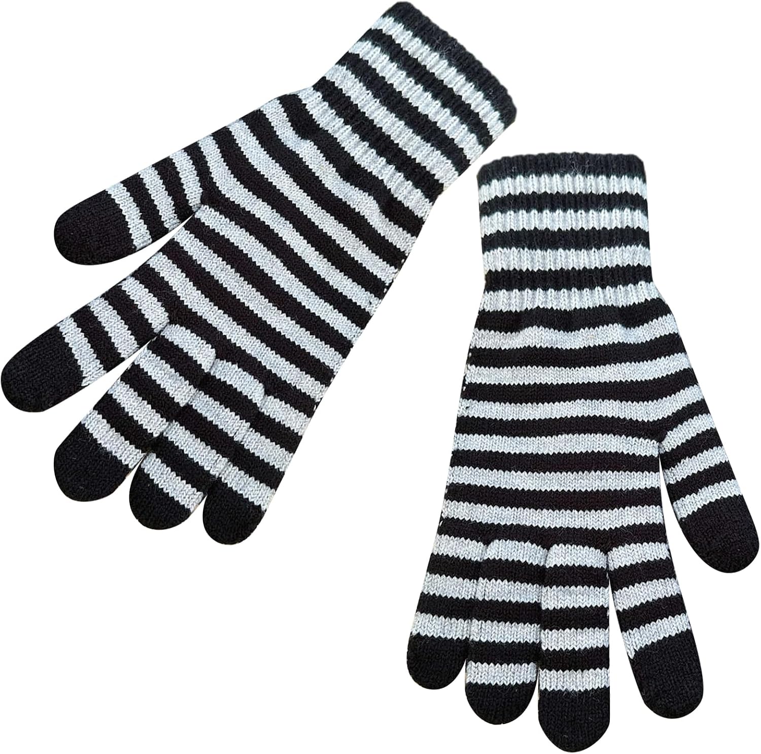 Winter Touchscreen Gloves for Men Women - Warm Anti-Slip Black and White Stripe Knit Outdoor Riding Gloves