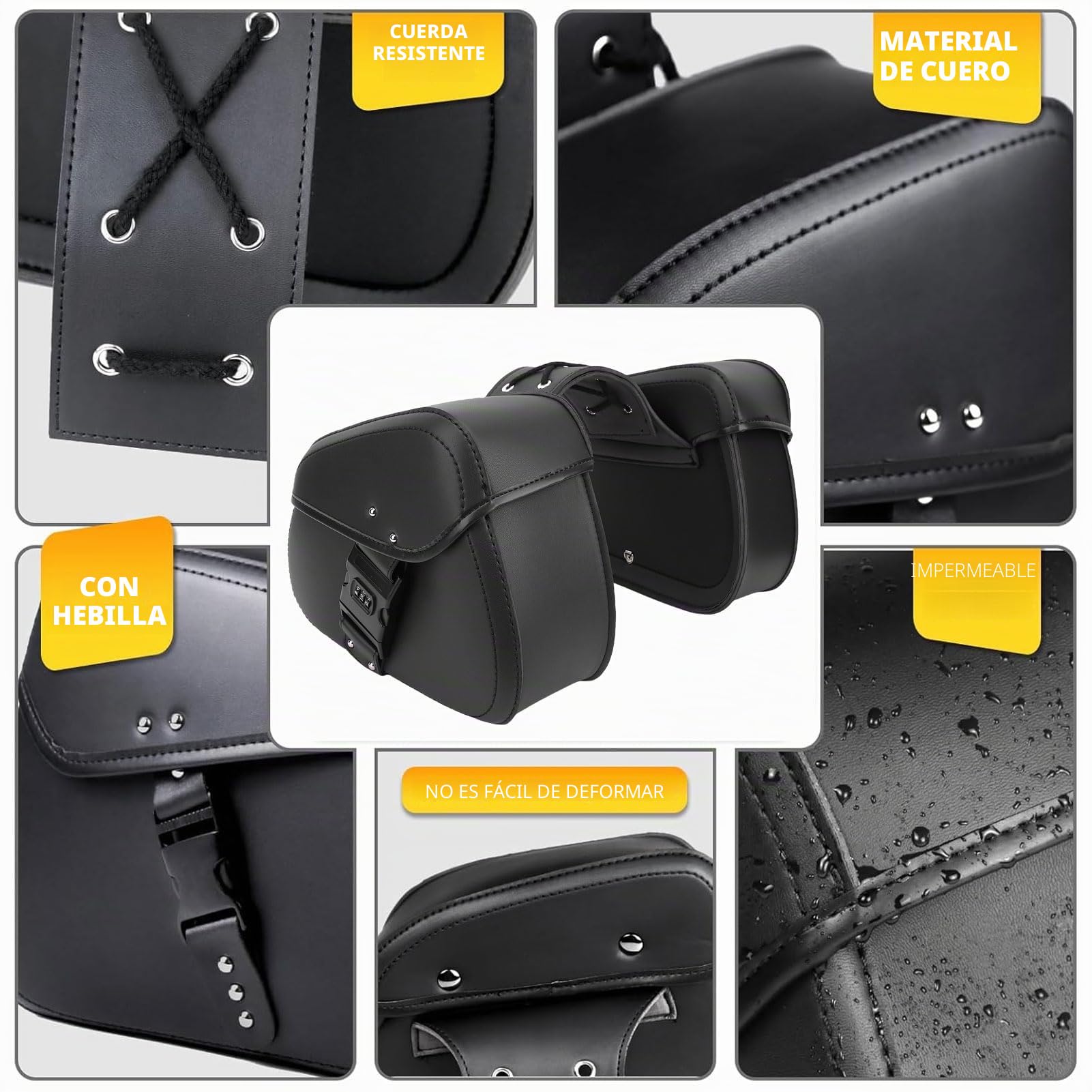 Jiawu Alforjas para Motocicleta, Alforjas Laterales con Cerradura y Capacidad de 16 L, Bolsas Impermeables de Cuero Sintético para Motocicleta, Universales para Breakout, V Star 250