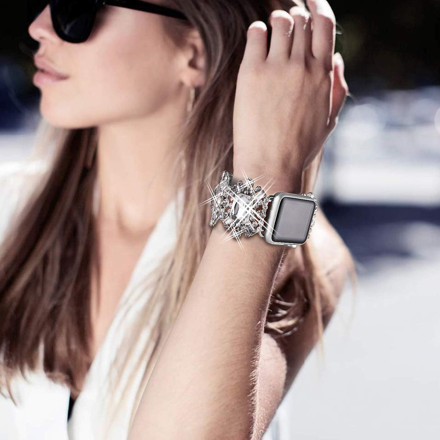 VIQIV Bling Bands Compatible with Apple Watch Band 38mm 40mm 41mm 42mm 44mm 45mm 49mm Iwatch Series SE 9 8 7 6 5 4 3 2 Ultra, Diamond Rhinestone Dressy Metal Wristband Strap for Women - Image 9