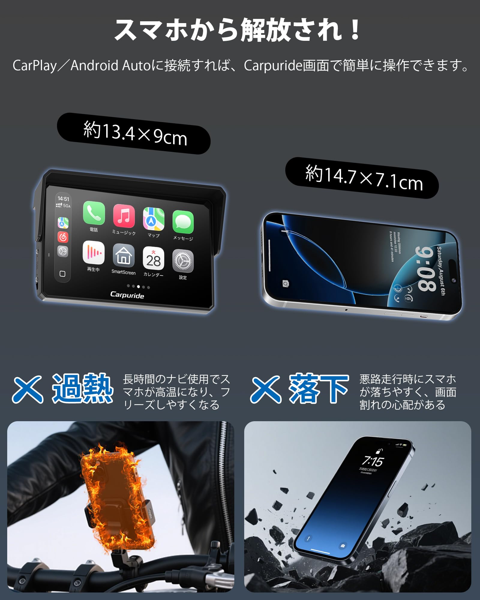 Amazon.co.jp: Carpuride 次世代ナビ バイク CarPlay Android Auto