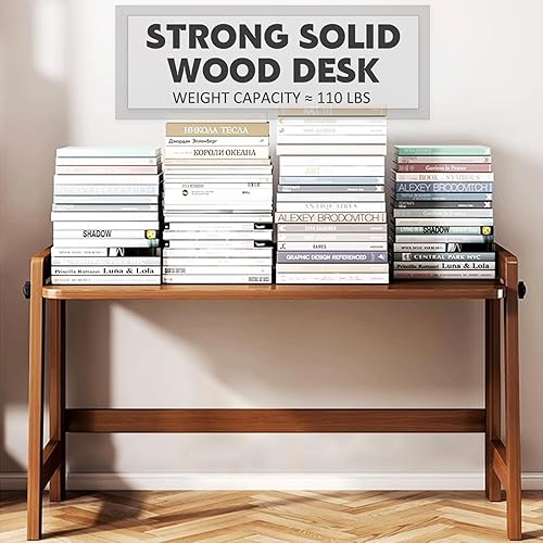 Miniatura 9 de Escritorio plegable de madera maciza estilo mediados de siglo moderno, escritorio plegable de 39'' para computadora y escritura para oficina en