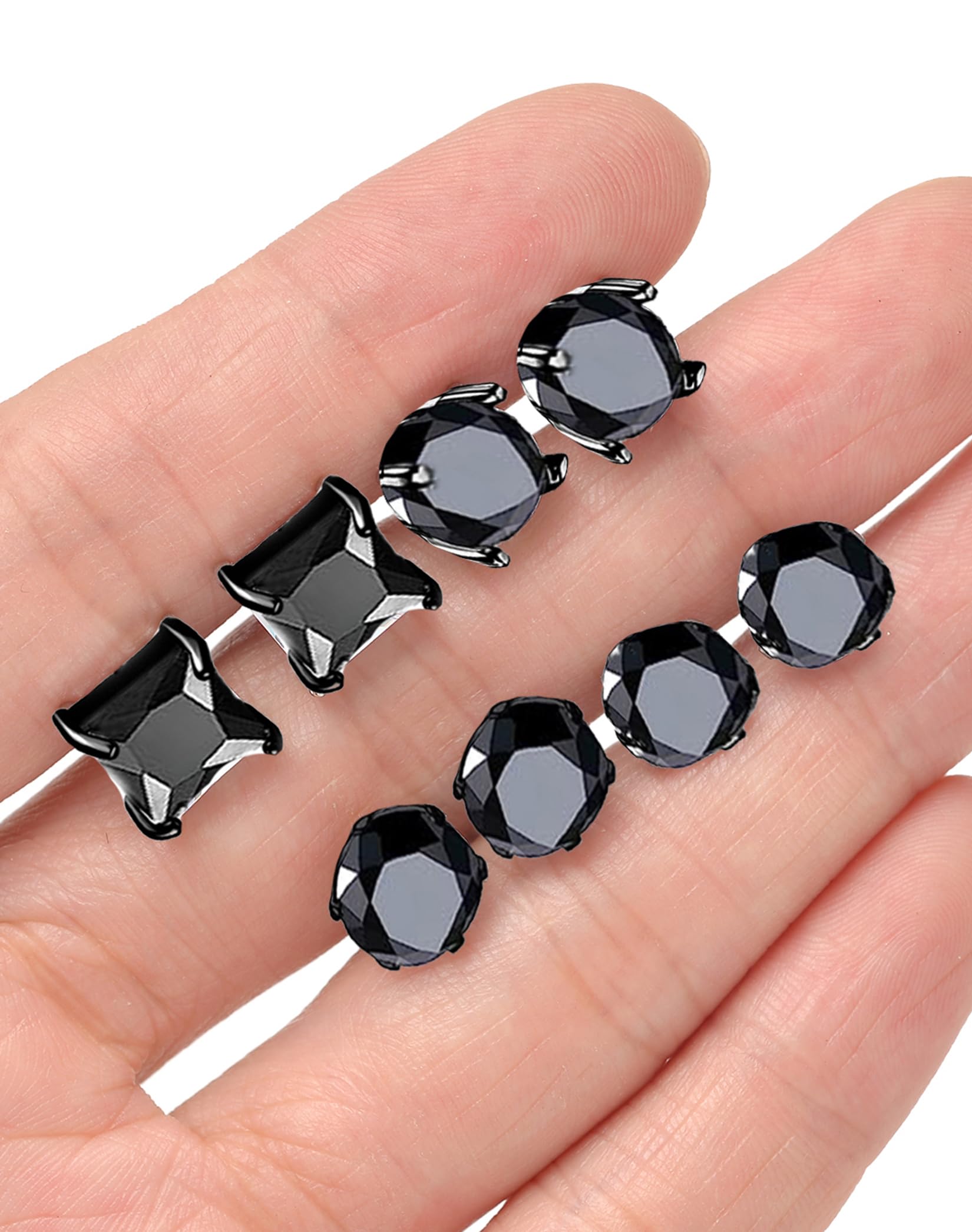 12 Pairs Stainless Steel Stud Earrings Cubic Zirconia Cartilage Barbell Earring Set for Men Women Black Silver Tone 8mm