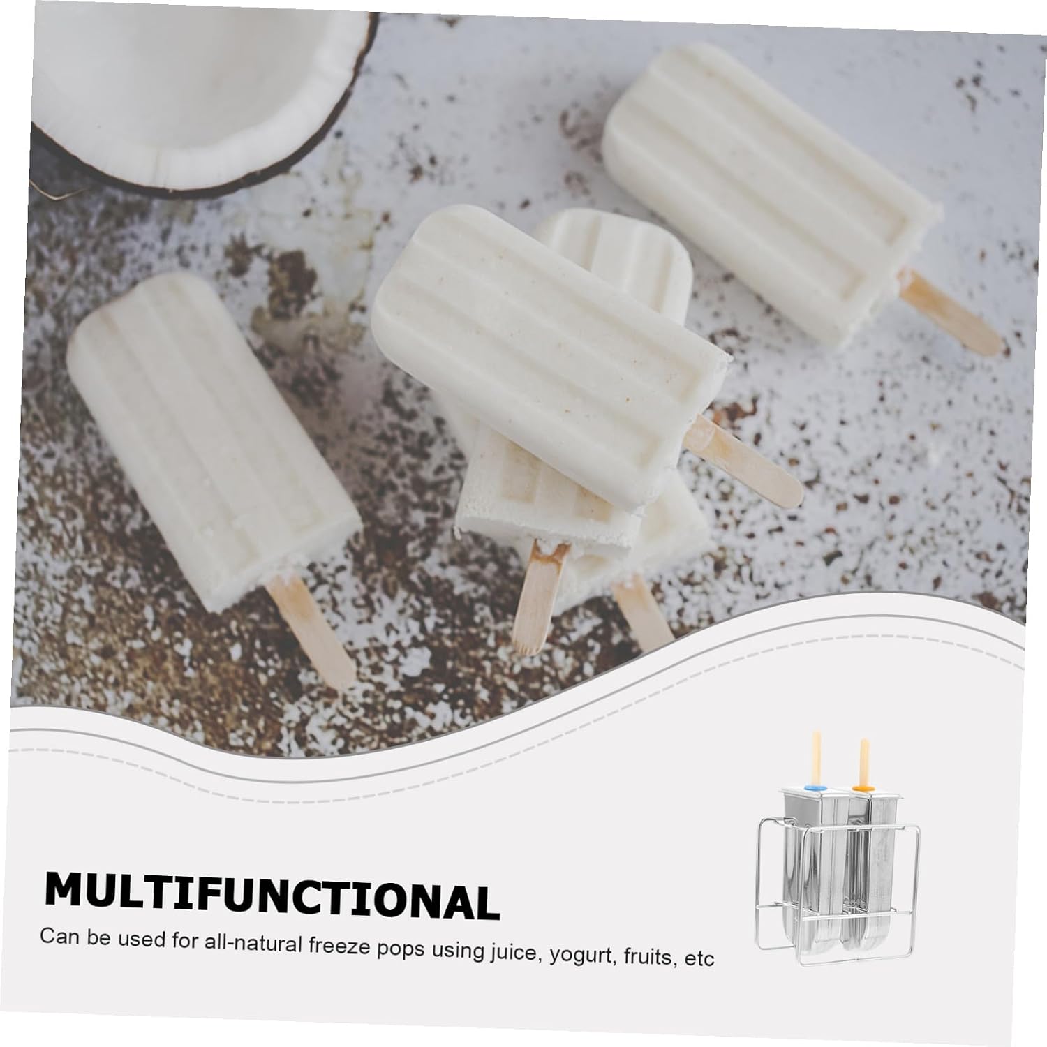 Stainless Steel Ice Cream Mold for Home DIY with Sticks Double Groove Round Head Ice Pop Maker with Removable Holder and Reusable Fruit Ice Pop Tray