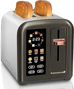 SEEDEEM Toaster 2 Slice, Full Touch Control Stainless Toaster, LCD Display, 50% Faster Heating Speed, 6 Bread Type, 7 Shade Setting, 1.5''Wide Slots, Removable Crumb Tray, 1350W, Dark Metallic
