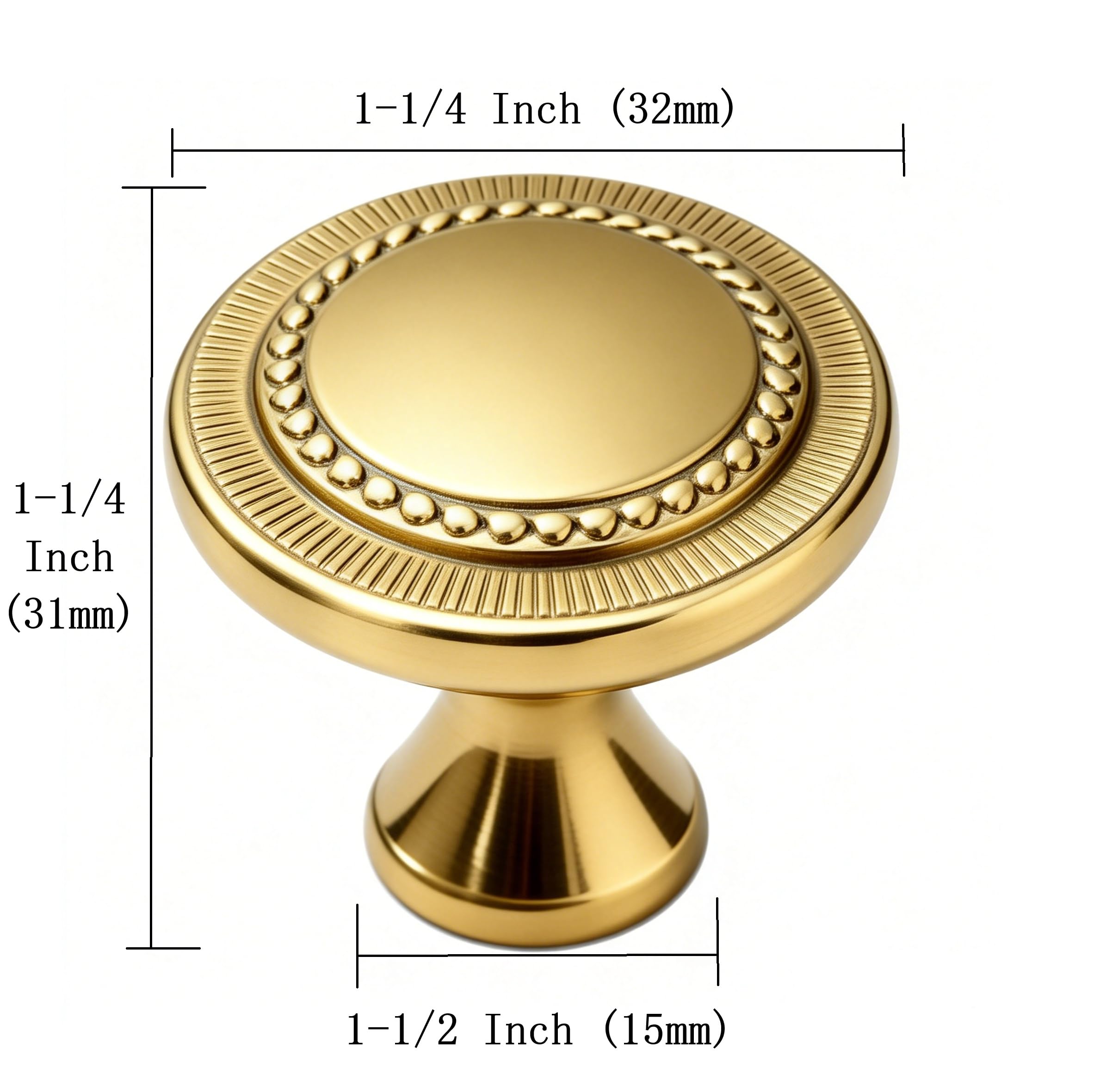 KHTUMEWARE-KH463 Solid Brass Round Knob, Unlacquered Brass, 1-1/4 in (32 mm), 5-Pack in Unlacquered Brass — KHTUMEWARE