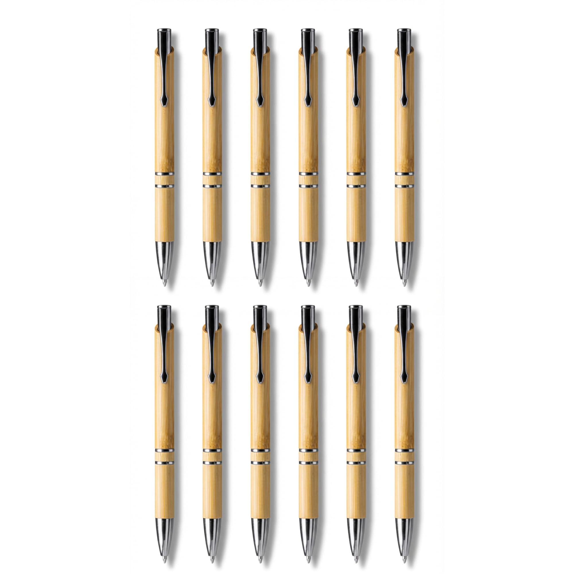 HuntaDeal Bamboo Ballpoint Pens – Eco-Friendly Sustainable Writing Pens Blue Ink Jumbo Refill Bulk Pack of 6 or 12 Office, School, Business, (PACK OF 12 PCS) — image 1