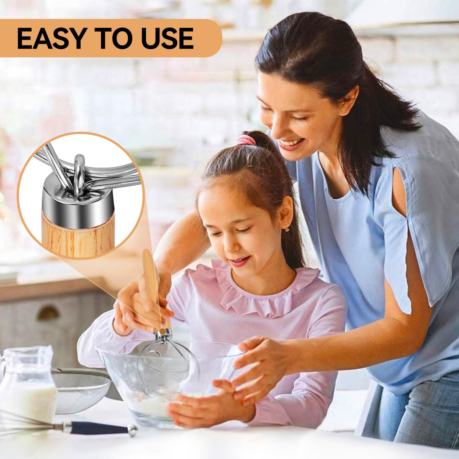 TEEVEA Danish Dough Whisk Stainless Steel Hook Baking Tool for Bread Sourdough Pizza Pastry Blending Dutch Hand Mixer with Wooden Handle Making - Image 8