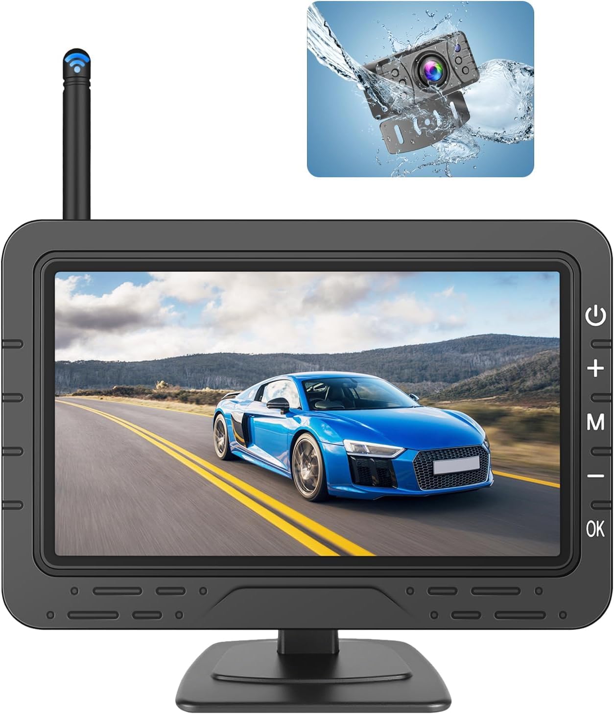 Hikity Monitor z bezprzewodową cyfrową kamerą cofania, 4,3 cala, ekran TN IPS, wodoodporny, IP68, noktowizor, linie prowadnicy DIY, łatwa instalacja dla kamperów, ciężarówek, autobusów, samochodów
