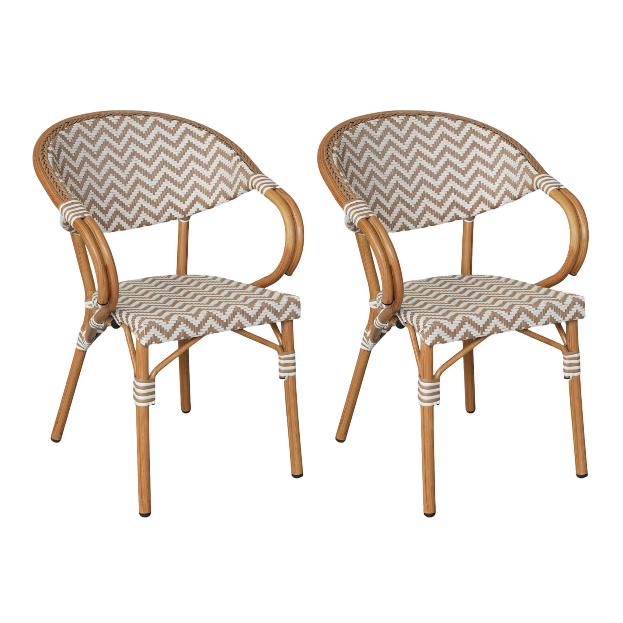 Rebecca Mobili Lot de 2 Chaises de Salle à Manger Extérieur, Fauteuils de Jardin Empilables, Marron et Blanc, Structure en Aluminium – Dimensions HxLxP : 84 x 57 x 57 cm – Art. RE7260