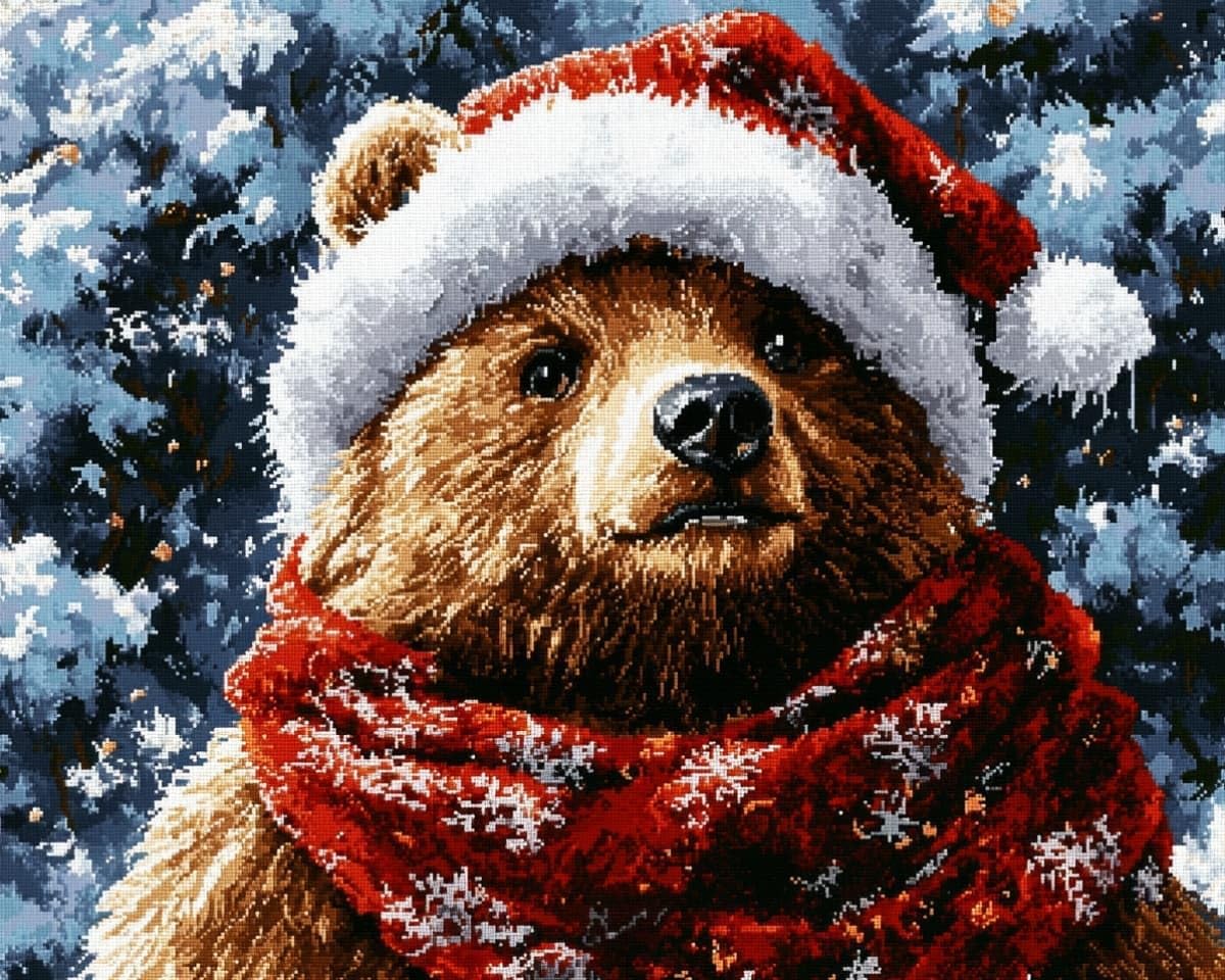 AxiangziK Cross Stitch DIY Craft Embroidery Kit,Christmas Snow Bear Unique Handmade Gift Idea for Birthday Housewarming Valentine Day,12x16in Pre Printed Easy Needlework Starter Kit