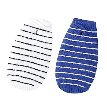 Dog Sweater Stripe 2 Pack Dog Turtleneck Sweaters Knitted Pet Sweater Soft Warm Vest Knitwear Dog Clothes Suit for Fall Winter Cold Weather (White+Blue,S)