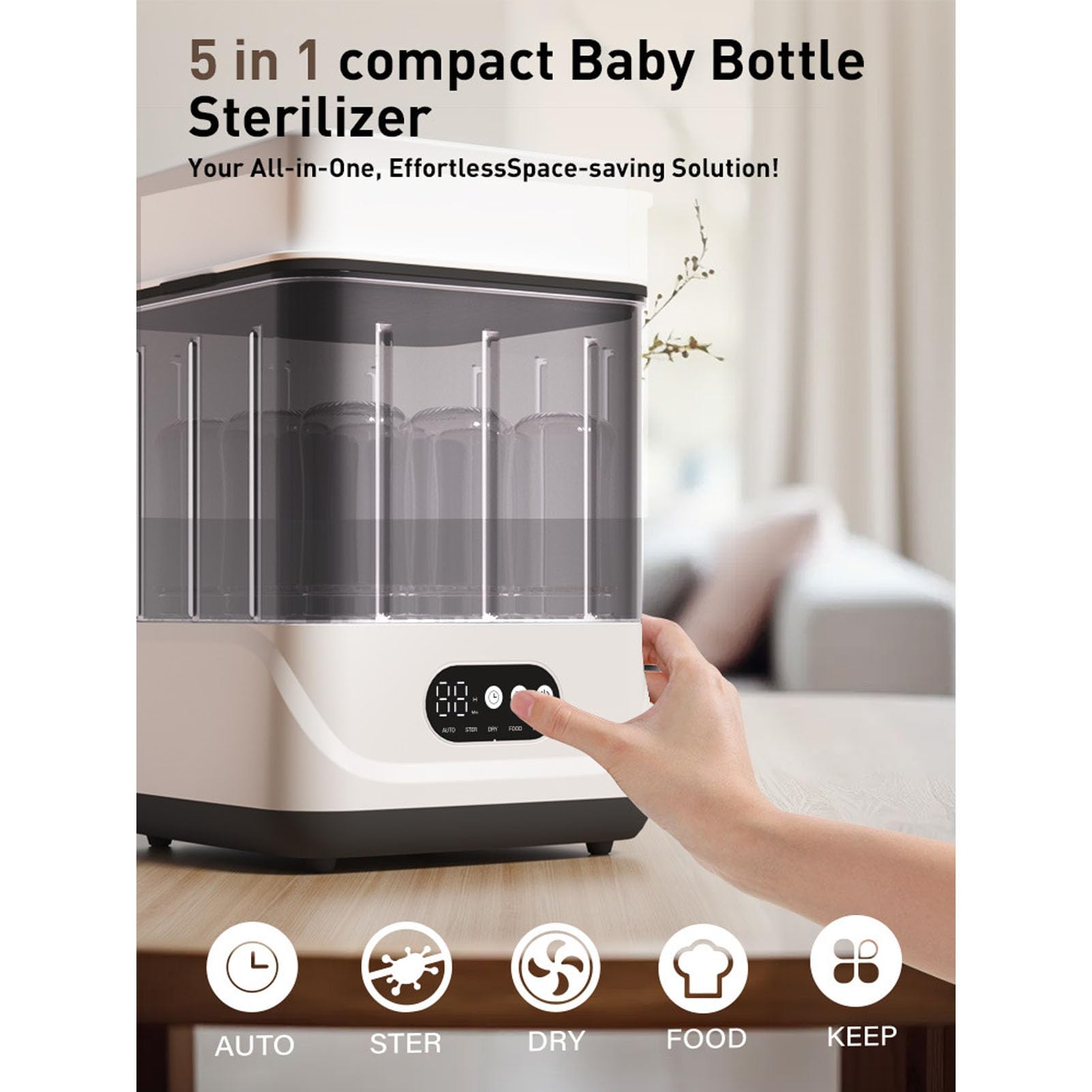 AMONIDA Secador de Biberones de Vapor Eléctrico 2 en 1 Para Ocupados Con Varios Hijos Estructura Doble Capa Admite 6 12 Biberones,Tetinas,Chupetes,Accesorios Alimentación la (Enchufe de la UE)