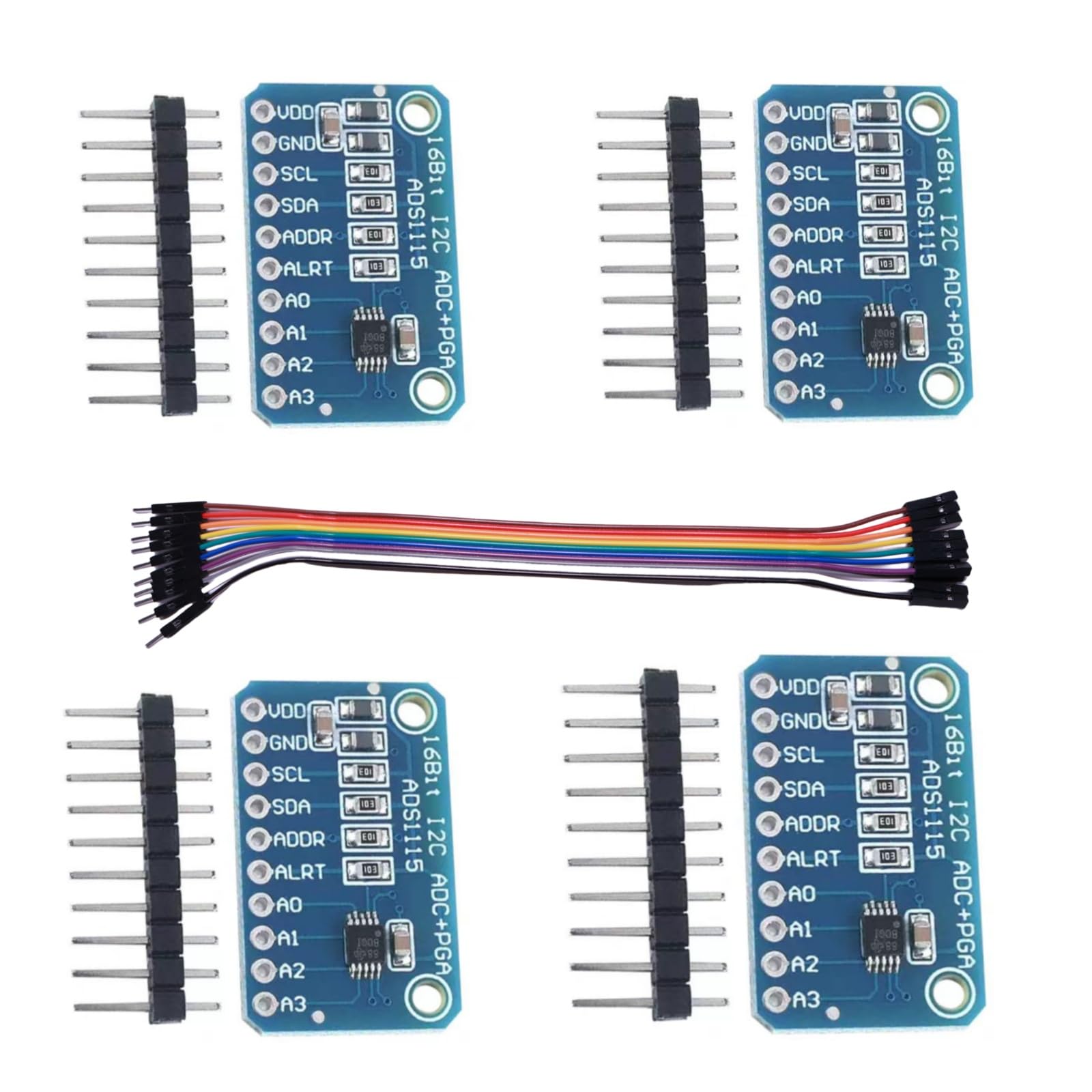 Yeiwenl 4Pack ADS1115 16 Bit 16 Byte 4 Channel I2C IIC Analog-to-Digital ADC PGA Converter with Wire for Arduino Raspberry Pi