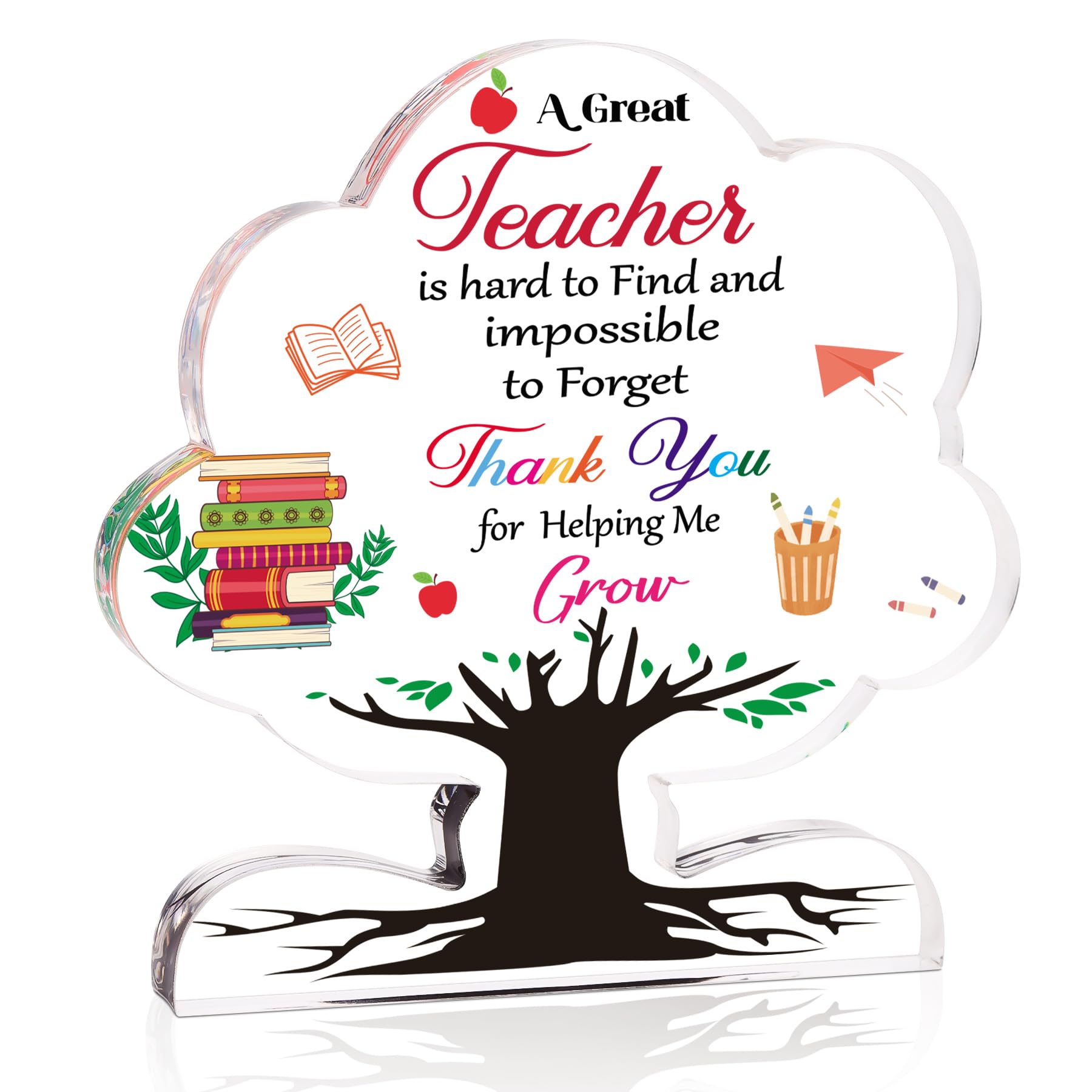 Thank You Teacher Gifts, Teacher Appreciation Gifts for Graduation, End of Term, Retirement, Birthday, Acrylic Tree Plaque for Women Men