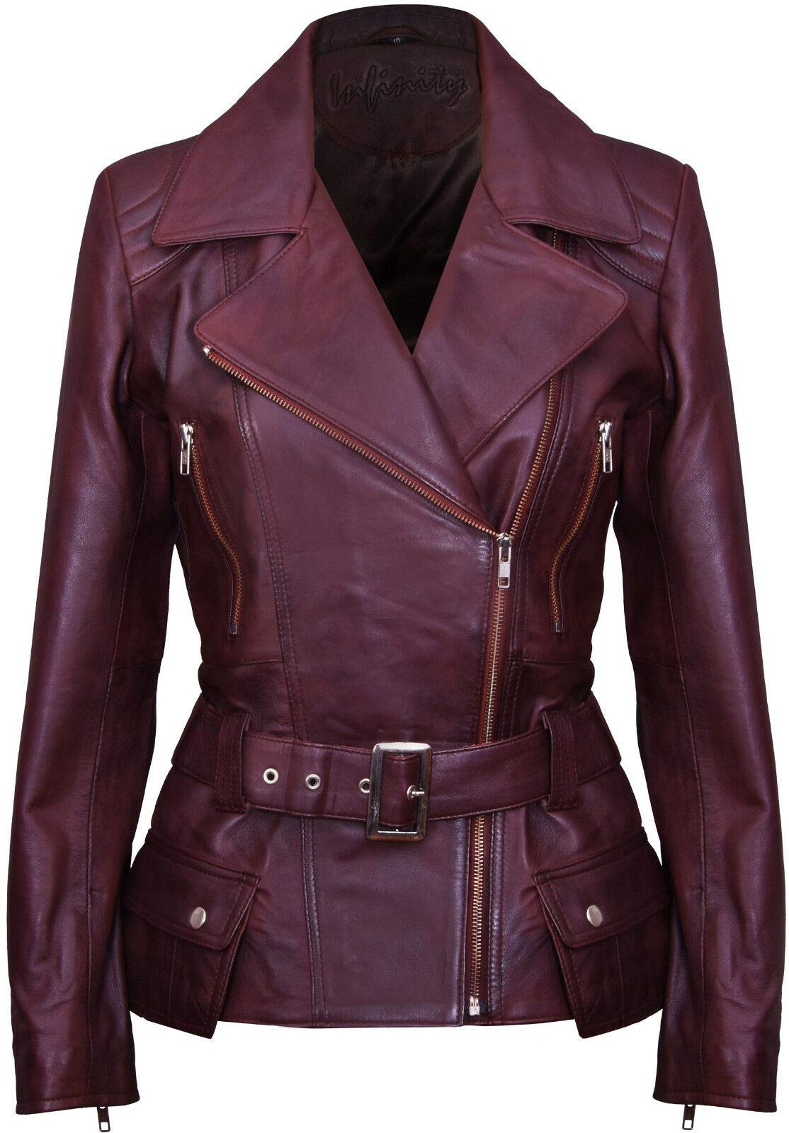 Infinity Leather Women's Brown Long Leather Biker Cassic Jacket - Quito In | : Size 10