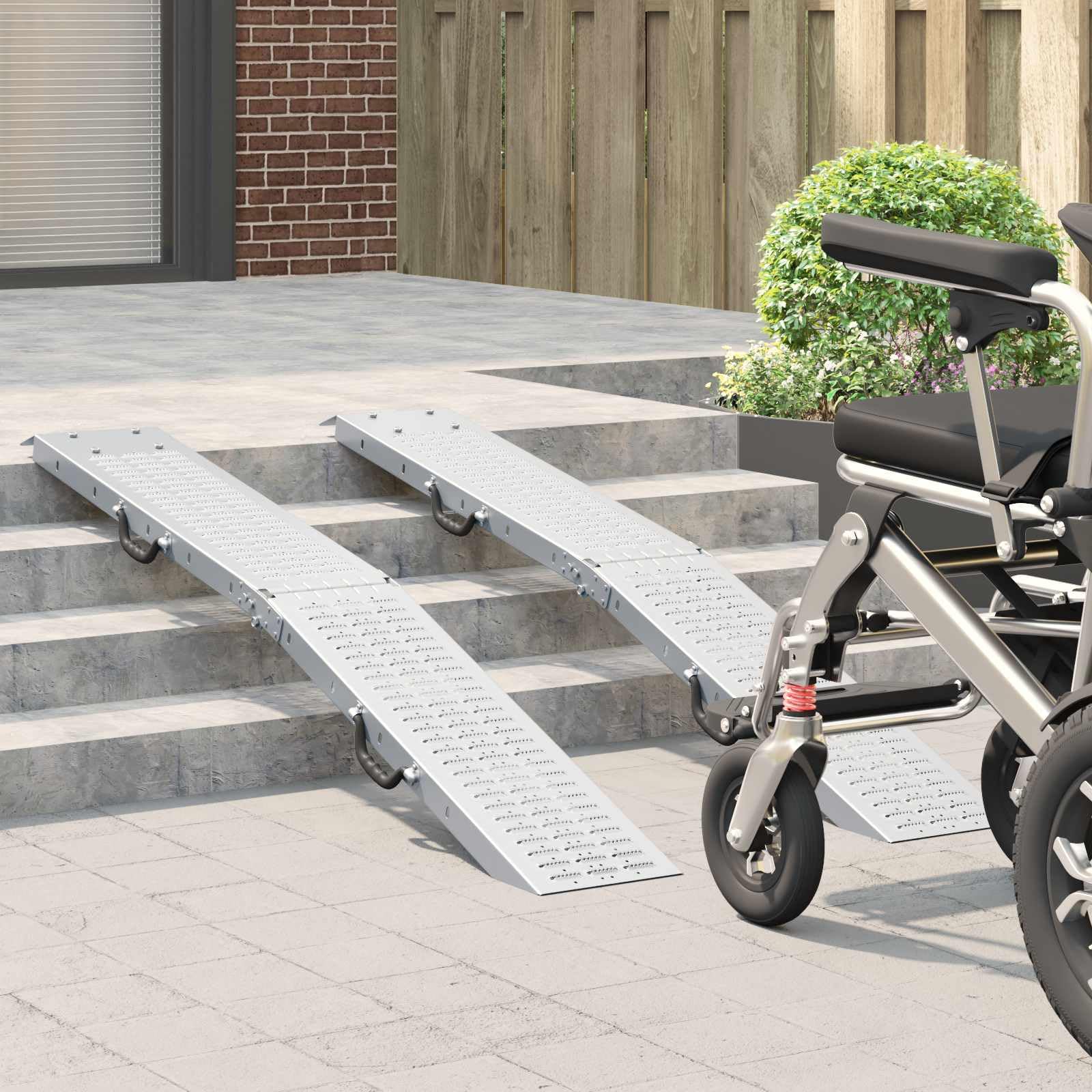 Faltbare Auffahrrampe 2er Set aus verzinktem Stahl, 166 cm klappbare Laderampe für Motorrad, 200 kg Tragkraft pro Schiene, robuste Verladerampe
