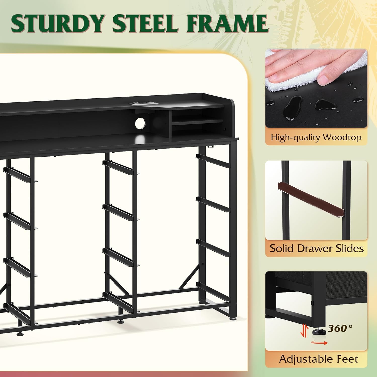 Sturdy steel frame and adjustable feet of the WLIVE storage unit