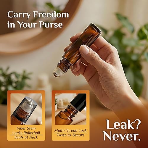 Miniatura 7 de PrettyCare Paquete de 12 botellas de vidrio ámbar para aceite esencial con bola de rodillo de acero inoxidable – Botellas vacías recargables a