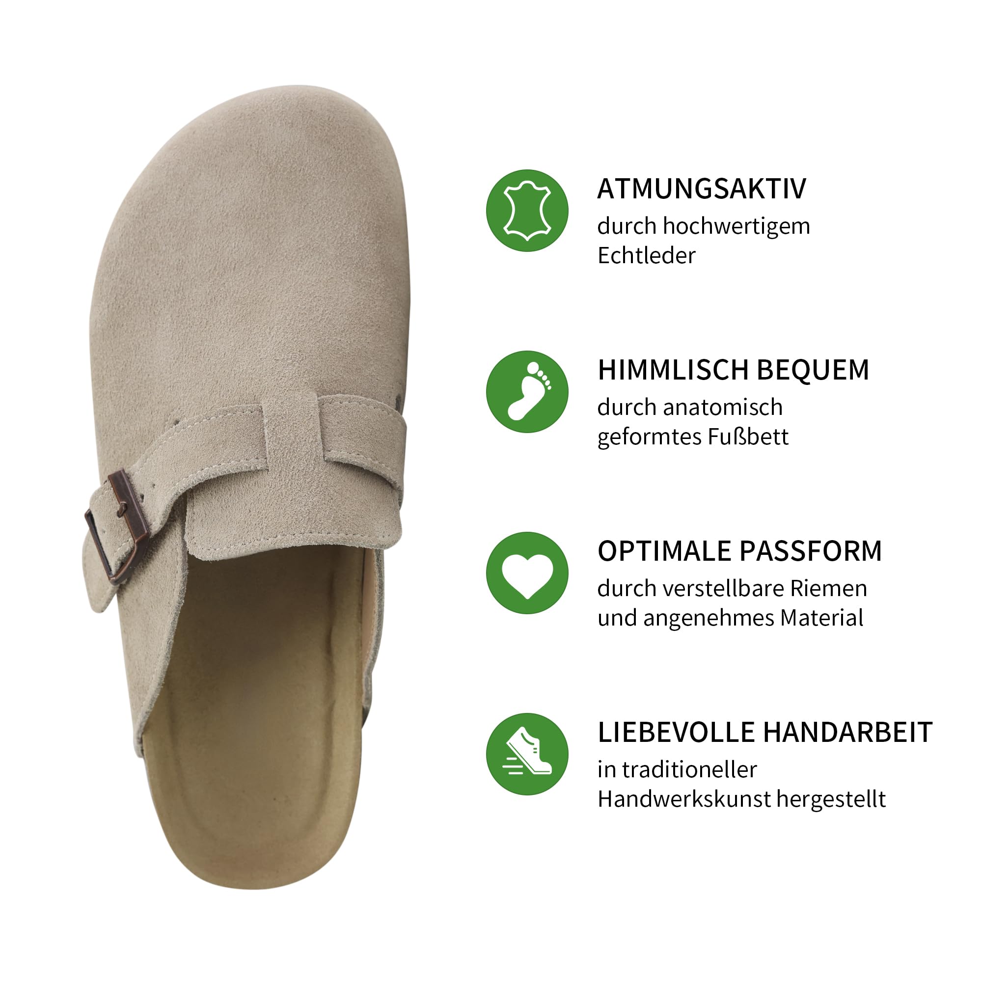 Damen Herren Pantoffel Pantoletten Gartenschuhe Echtleder Clogs geschlossene Hausschuhe mit Kork-Fußbett Sommer Latschen