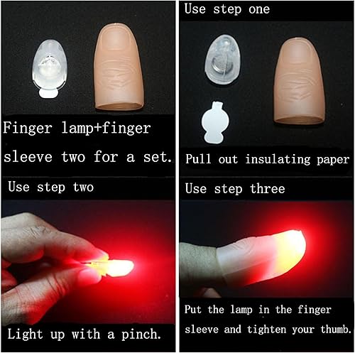 Miniatura 8 de sumrica Luces LED mágicas para dedos, luz de pulgares para actuar, lámpara mágica de Halloween, dedo falso, truco de magia (blanco, junior, 3