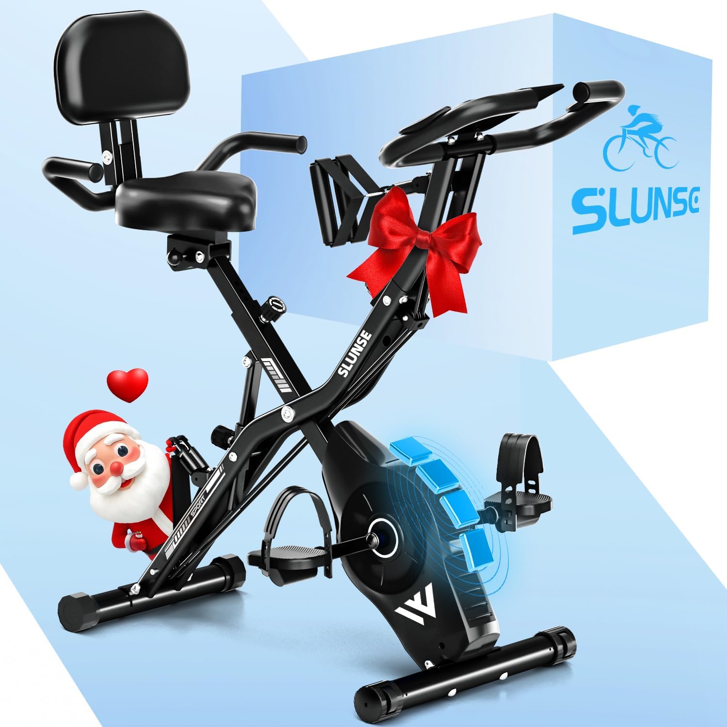 Exercise Bike, SLUNSE 5-in-1 Stationary Bike For Home Workout, Foldable Exercise Bike With 16 Levels Adjustable Magnetic Resistance,10DB Super-Silent Indoor Cycling Bike with 350lbs Weight Capacity