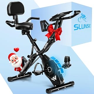 Exercise Bike, SLUNSE 5-in-1 Stationary Bike For Home Workout, Foldable Exercise Bike With 16 Levels Adjustable Magnetic Resistance,10DB Super-Silent Indoor Cycling Bike with 350lbs Weight Capacity - Amazon product rated Grade A