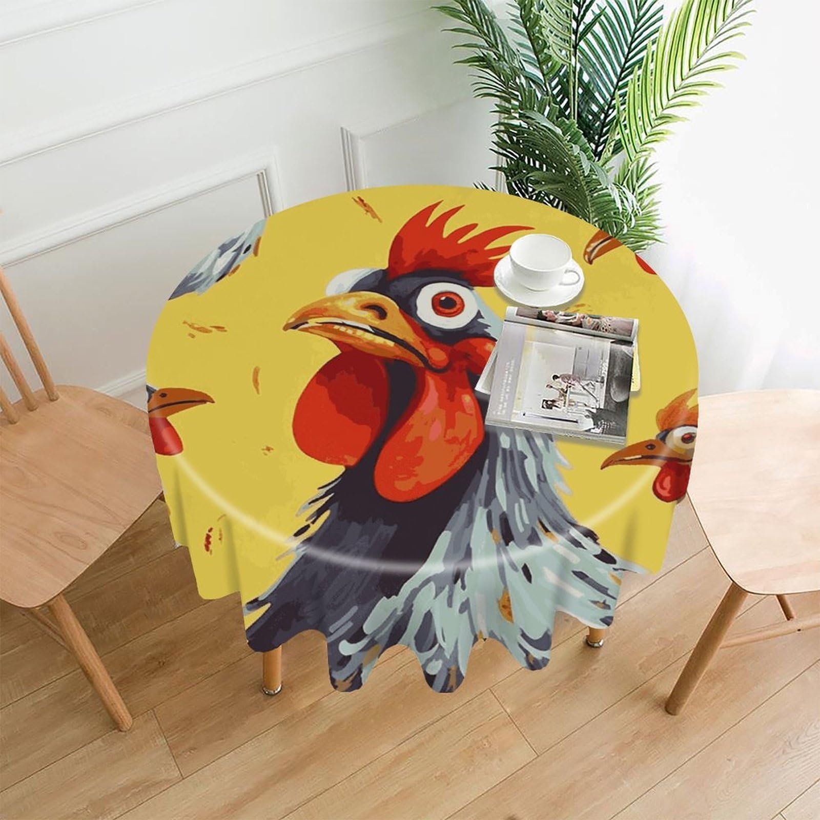 FekiLoot Art Chicken Painting Round Tablecloth Cover 60 Inch Wrinkle Free Washable Polyester Fabric Table Cover Decorative Round Table Cloth for Home Dining Kitchen Party Farmhouse