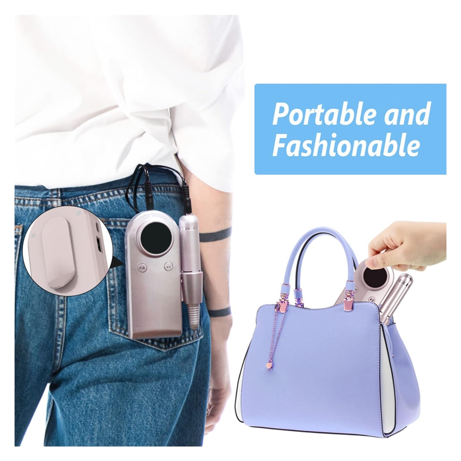 Frese elettriche for unghie, limatrice for unghie ricaricabile da 45000 giri/min con display LCD, 2 rotazioni for unghie in acrilico Manicure for unghie in gel