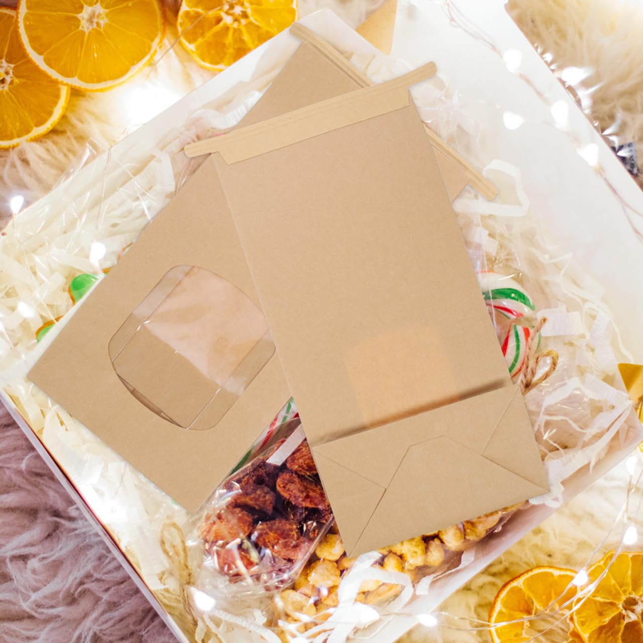iplusmile À Biscuits En Papier Kraft Avec Fenêtre Et Fermeture Réutilisable Anti-Graisse Pour Boulangerie Pop-Corn Cookies Cadeaux 11.5 X 11.5 X 9.7 Pouces