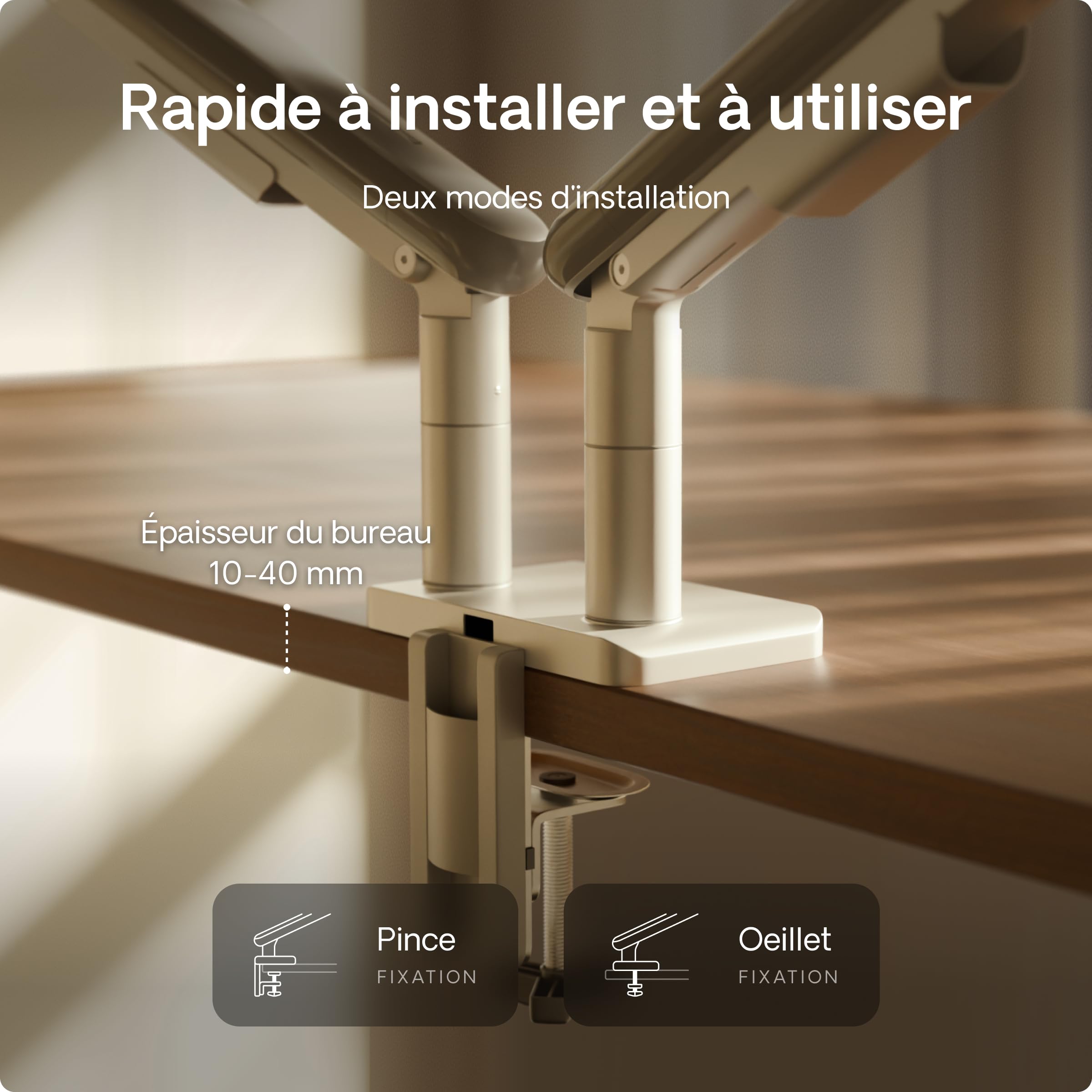 Desktronic Support Double Écran 34" 8kg Rotation 360° Hauteur Réglable VESA 75/100 Blanc