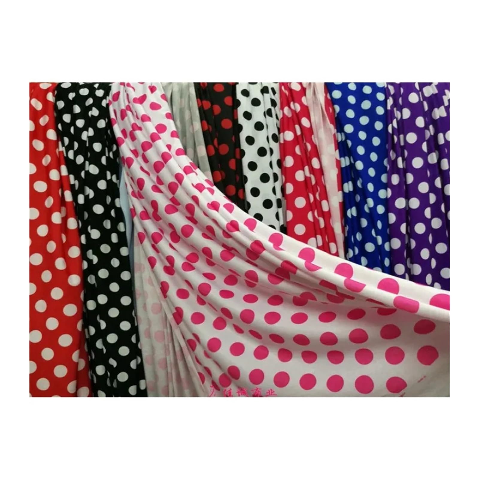 Tela de lunares Tela estampada de lunares tejida elástica cuatro lados por metro for costura vestidos(White rose red dot)