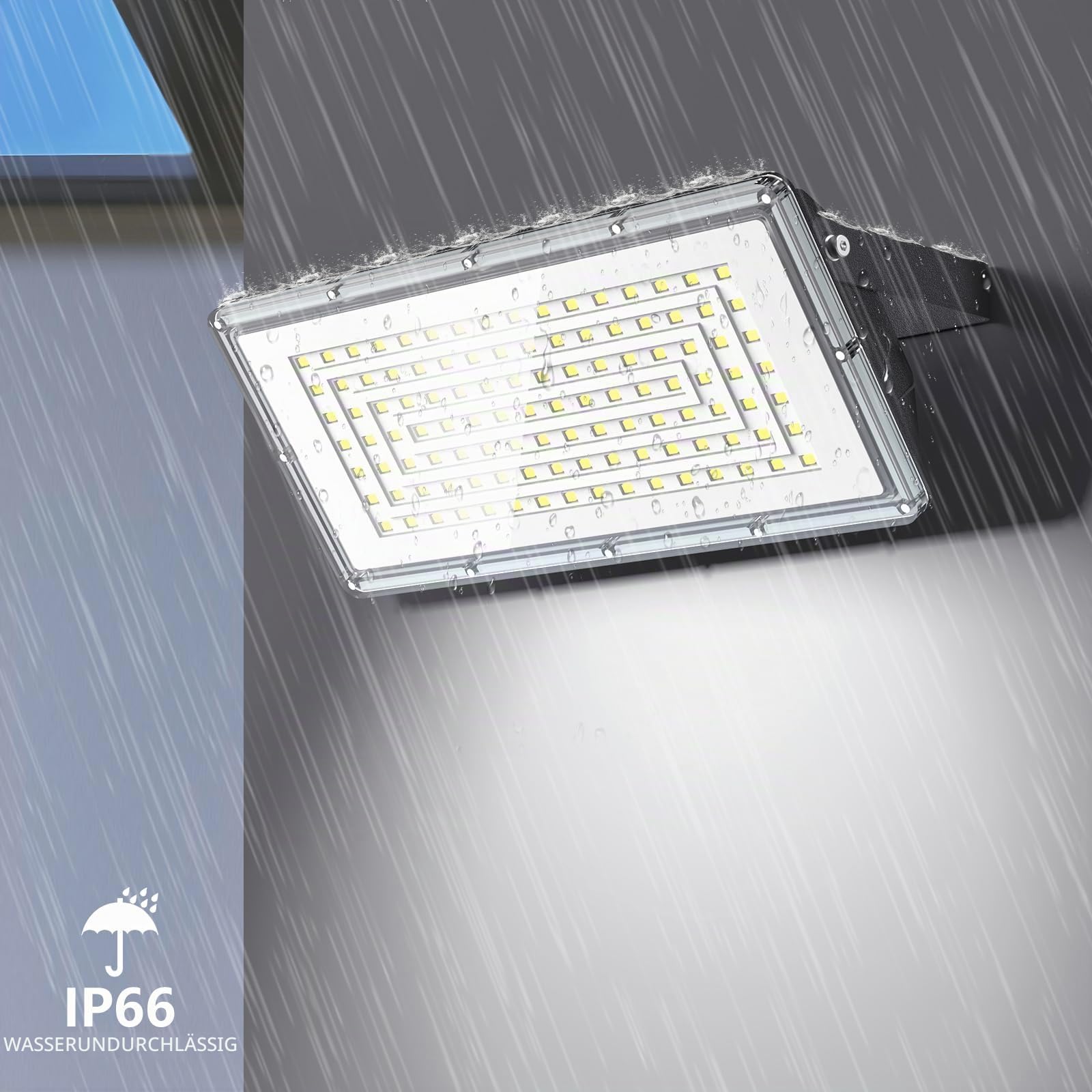 100W LED Strahler Fluter Außen 10000LM 2 Stücke, LED Scheinwerfer 6500K Kaltweiß IP66 Wasserdicht für Garten/Lager/Hofbeleuchtung