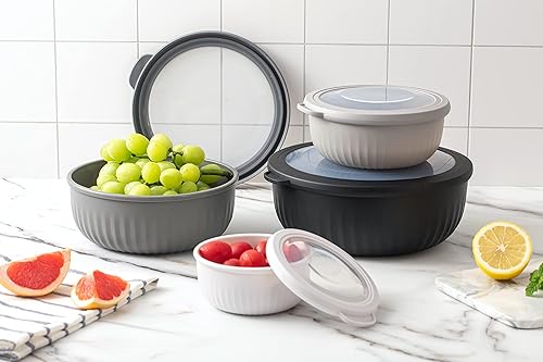 Vista 41 de COOK WITH COLOR - Juego de tazones de preparación profundos con tapas, para mezclar, de plástico, pequeños y apilables (color rosa/gris)