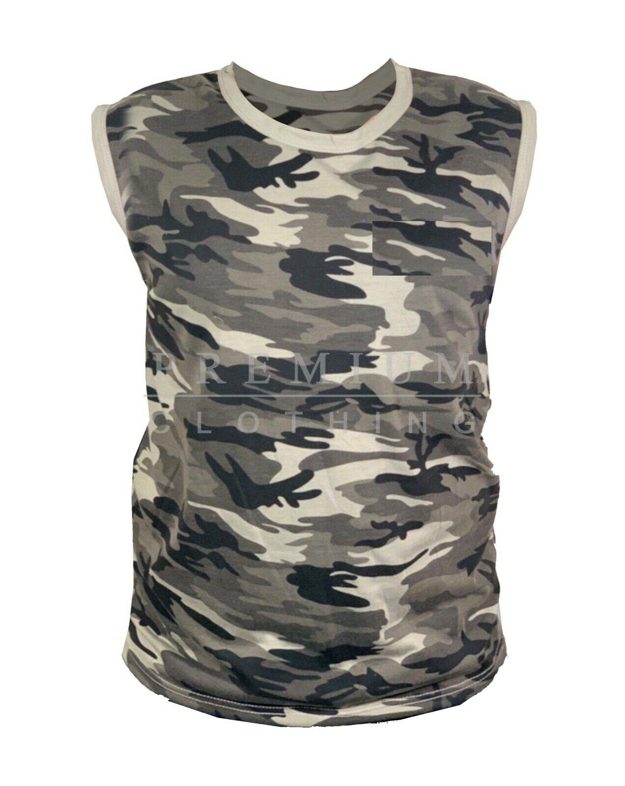 Mens Camouflage Vest Sleeveless Tank Top Training Gym Bodybuilding Vests Comfy Fit (MM - Beige Camo, 3XL)
