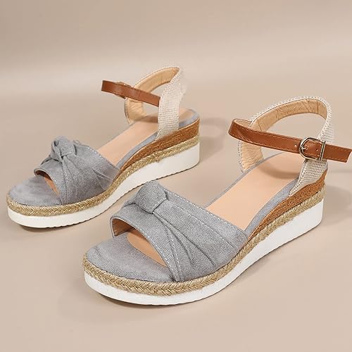 Miniatura 4 de Dheva-C Sandalias ortopédicas de cuña para mujer, puntera abierta, correa al tobillo, sandalias de plataforma, informales, con tiras bajas,