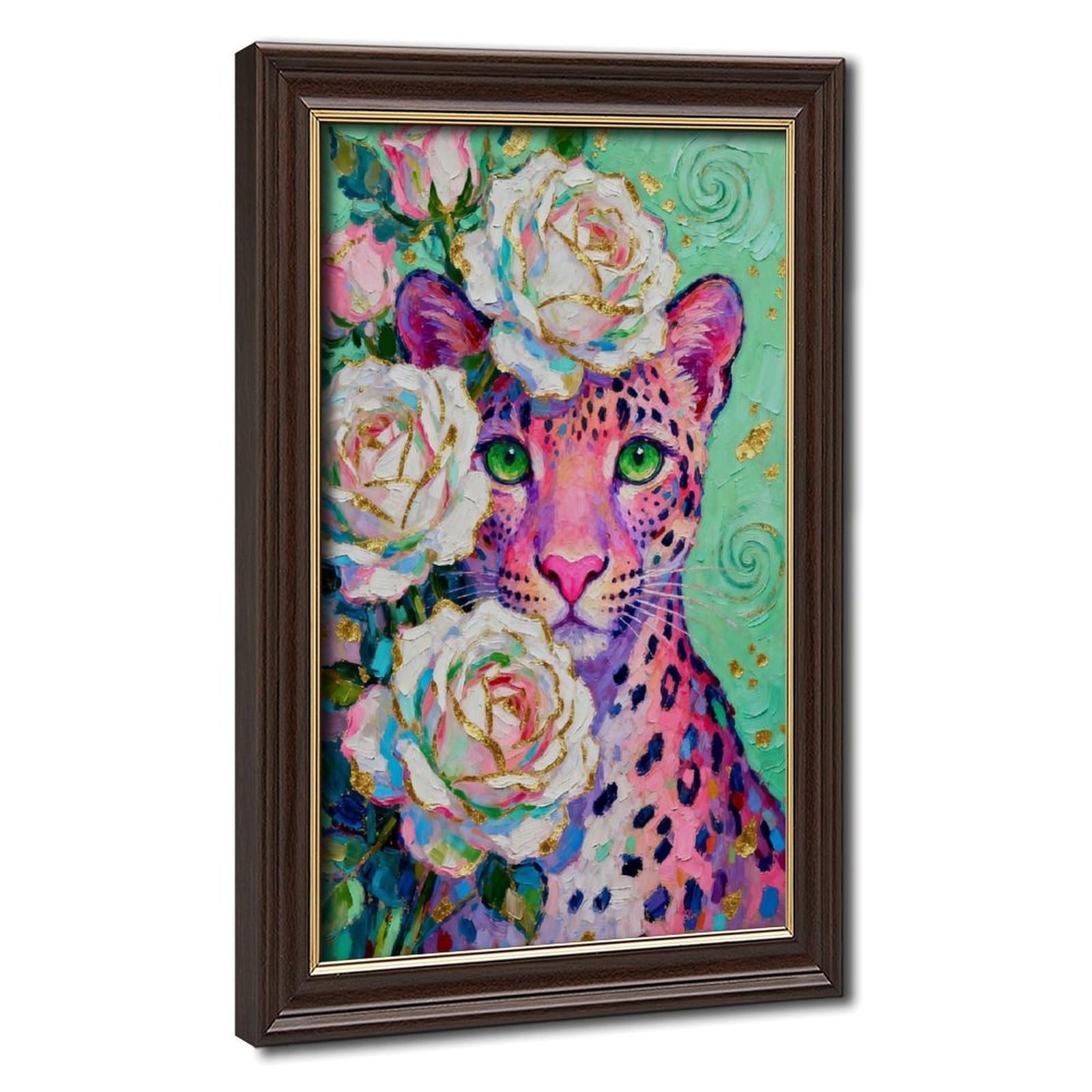 Bareronor Animal Portrait Pink Leopard Canvas Poster Bedroom Decor Landscape Office Room Decor Gift 24" L X 36" W