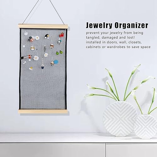 Miniatura 4 de Fofetbfo Soporte de pared para pendientes, organizador de aretes de tela de malla, estante de joyería montado en la pared, organizador de joyas para