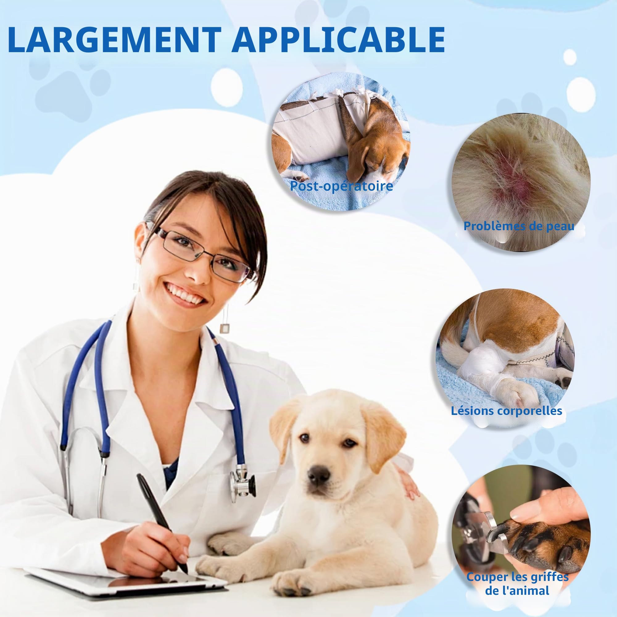 Collerette Gonflable pour Chien, Ajustable Collier de Récupération Chat Cône de Cicatrisation pour Chien Collier de Protection pour Anti Lechage & Morsure Après Une Chirurgie (Bleu, XL)