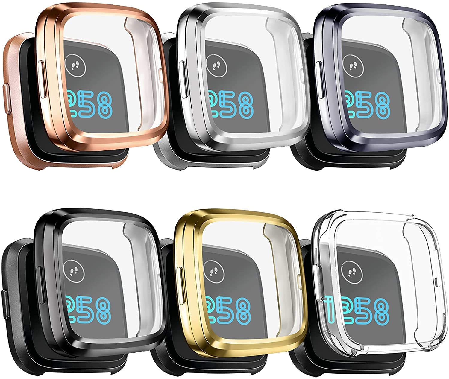 [6 Pack] Oumi Screen Protectors Compatible with Fitbit Versa 2 Case, TPU Plated Full Around Protective Case Cover only for Fitbit Versa 2 Smartwatch (NOT for Fitbit Versa/Versa Lite) (Pack A)