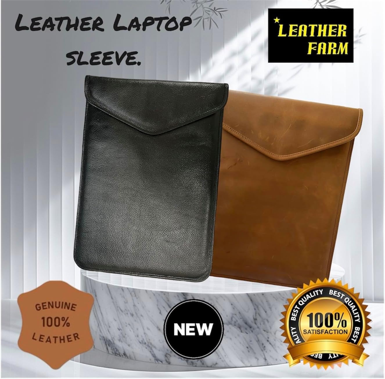 Black Leather Laptop Sleeve a Luxury Laptop Sleeve Cover Case for MacBook and Laptops with Display Sizes 13" inch to 15" Inch