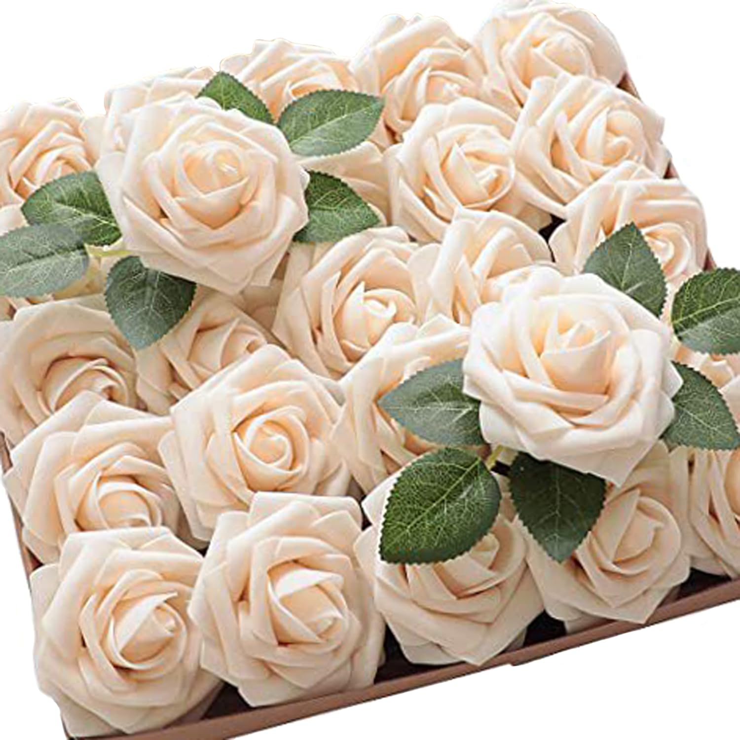 ZC 50 rose artificiali in schiuma con stelo e foglie per fai da te illustrazione materiale artistico per bouquet di nozze, decorazione per feste in casa (bianco