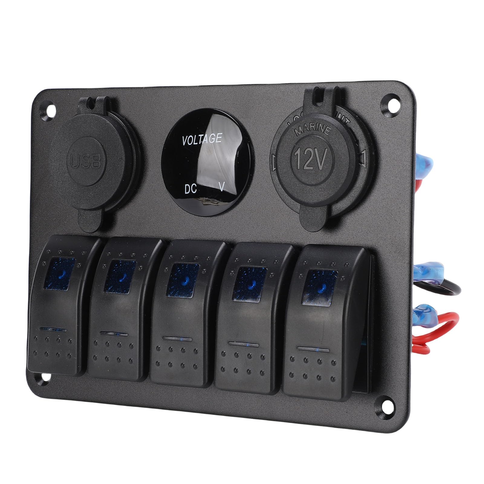 Pannello Interruttori a Bilanciere a 5 Gruppi Design Durevole per Auto, Camion, Barca Marina, Interruttori a Levetta ON/OFF, Retroilluminazione Blu per un Comodo Controllo