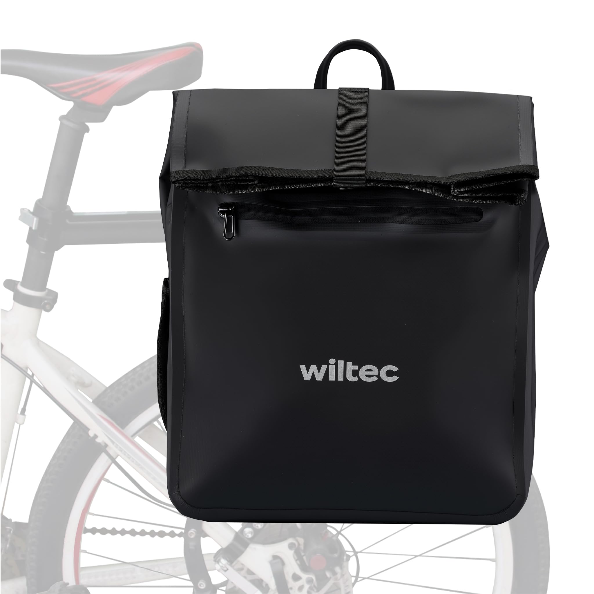 WilTec Sacoche étanche pour Porte-Bagages Noire – capacité de 22 L – en PVC – pour vélos et vélos électriques – Sac de Bicyclette – Cyclisme, Courses, Excursions