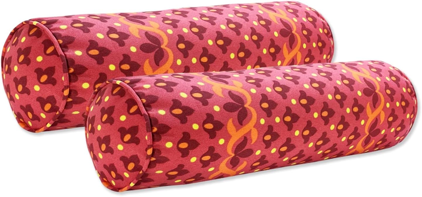 Outdoor Waterproof Decorative Bolster Pillows with Inserts for Patio Furniture, 20x6 Inch Fade Resistant Patio Garden Neck Roll Cushions for Couch Bed Sofa, Geometric Red