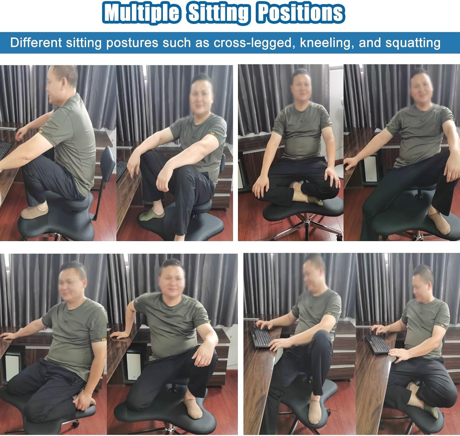 Office Chair Cross Legged Chair，Height Adjustable Cross Legged Chair with Wheels, Ergonomic Sitting Kneeling Chair with Back Support for Office Home, Meditation Chairs for Adults, Gray Black