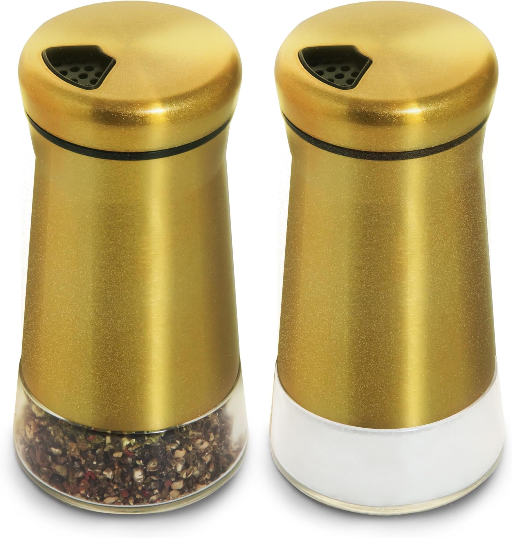 Stainless Steel Salt and Pepper Shakers,Salt Shaker Clear Bottom Jar Bottle Container with Stainless Steel Top,with Adjustable Pouring Hole for Kitchen, Cooking Table, Camp