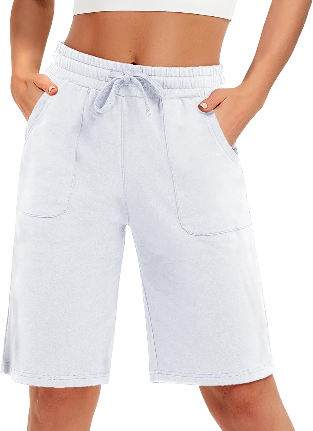 SPECIALMAGIC Cotton Sweat Shorts with Pockets for Women 10" Athletic Lounge Sports Workout Bermuda Knee Shorts