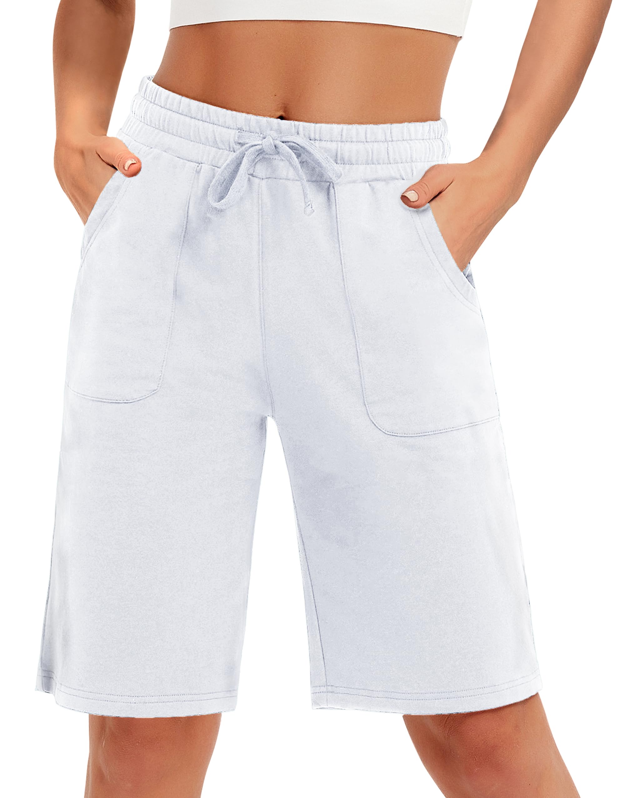 SPECIALMAGIC Cotton Sweat Shorts with Pockets for Women 10" Athletic Lounge Sports Workout Bermuda Knee Shorts